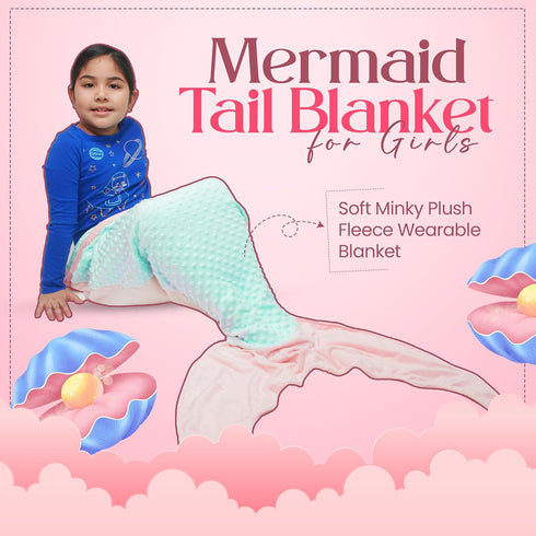 Mermaid Tail Blanket for Girls - Super Soft Flannel Sleeping Snuggle Blanket with Bonus Doll Blanket, Wearable Cozy Mermaid Tail Blankie Aqua/Pink...