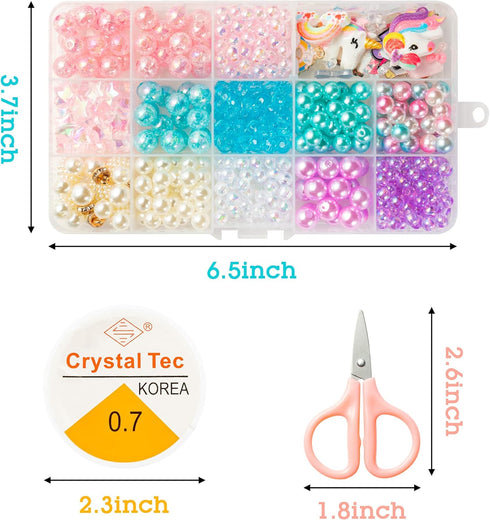 OSNIE Unicorn DIY Bead Jewelry Making Kit for Kids Girls with Unicorn Rainbow Heart Bow-Knot Lollipop Crown Key Charms Beads for Bracelets Rings N...