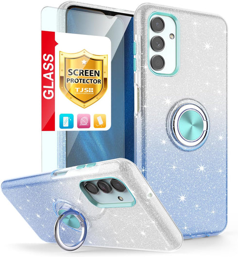 TJS Compatible for Samsung Galaxy A13 5G Case, Galaxy A04S Case, with Tempered Glass Screen Protector, Metal Ring Magnetic Support Kickstand Tone ...