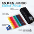 Chunky Kids Colored Pencils 15 Piece - Jumbo Chubby Easy Holding - Easy to Hold Draw Kids with Pencil Pouch, Mini Eraser, Pencil Sharpener Full 18...
