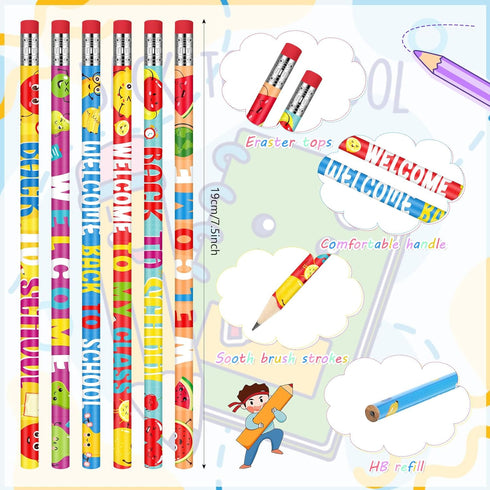 Yeaqee 60 Pcs Welcome Back to School Pencil First Day of School Pencils with Eraser Classroom HB Pencils Bulk for Kindergarten Children Classroom ...