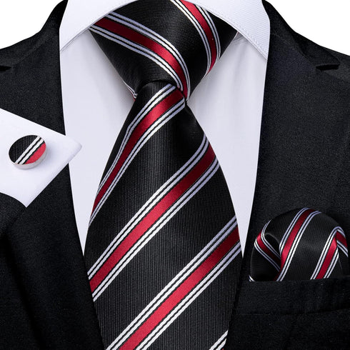 DiBanGu Mens Stripe Plaid Tie Set Floral Necktie Pocket Square Cufflinks Set Party Wedding Business...