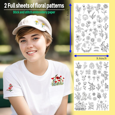 72Pcs Water Soluble Stabilizer for Embroidery Stick and Stitch Embroidery Paper Tear Away Embroidery Stabilizers with Flower Patterns for Embroide...
