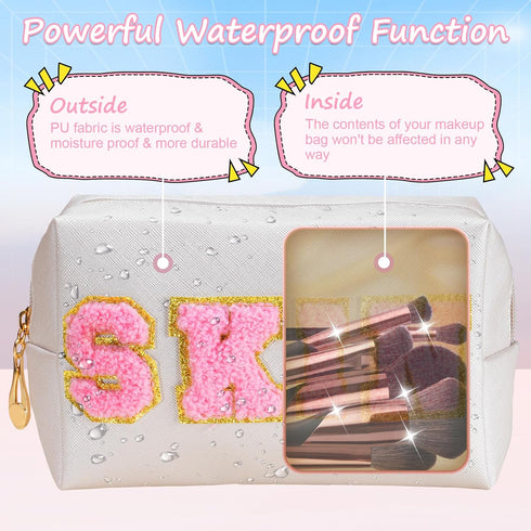 Preppy Skincare Bag, Skin Patch Makeup Bag for Daily Use, Premium Waterproof PU Leather Cosmetic Bag for Teen Girls & Women, Travel Organizer Cute...