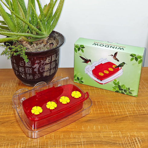 Window Hummingbird Feeder, Plastic Humming Bird Feeder with 3 Strong Suction Cups, Easy to Clean and Refil,Built-in Moat (10oz) (1, Red)...