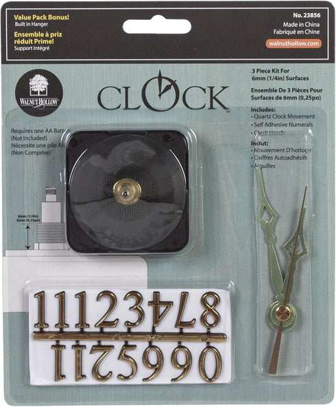 Walnut Hollow 3 Piece Clock Kit for 1/4-inch Surfaces, Use to Repair or Design Your Own Clock...