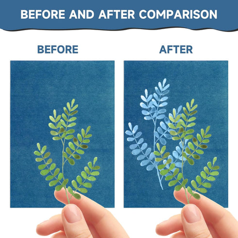 NOVWANG 80 Pcs Cyanotype Paper, High Sensitivity Sun Print Paper Cyanotype Kit with 2 Dedicated Clear Sleeves and 1 Pack Template, Sun Art Paper D...