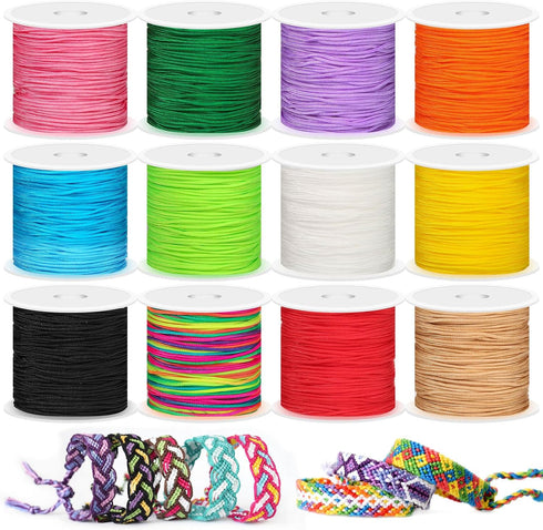 Selizo 12 Rolls Nylon String for Bracelets, Chinese Knotting Nylon Cord for Jewelry Making, Nylon Beading Thread for Kumihimo, Braided Bracelets, ...