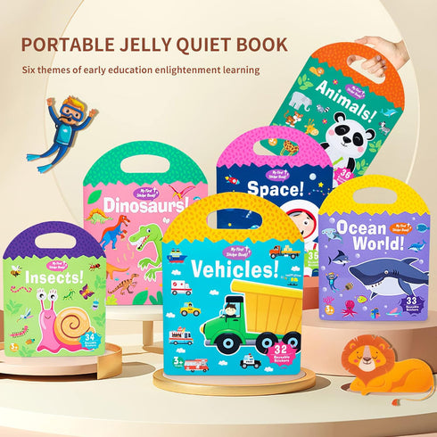 Portable Jelly Sticker Quiet Book for Kids, Reusable Sticker Book for Toddlers, Preschool Learning Activities, Animal Travel Toys (Animals)...