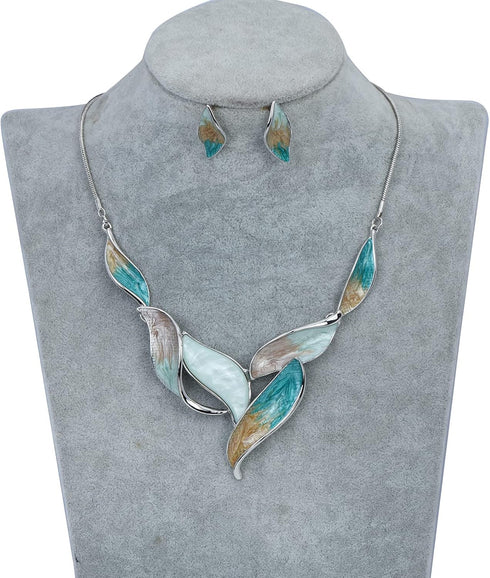 Vintage Statement Jewelry Set Leaf Floral Bohemian Boho Statement Necklace Earring Set Crystal Fashion Costume Jewelry...