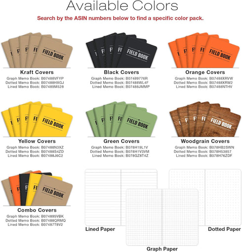 Elan Publishing Company Field Notebook/Pocket Journal - 3.5"x5.5" - Orange - Lined Memo Book - Pack of 5...