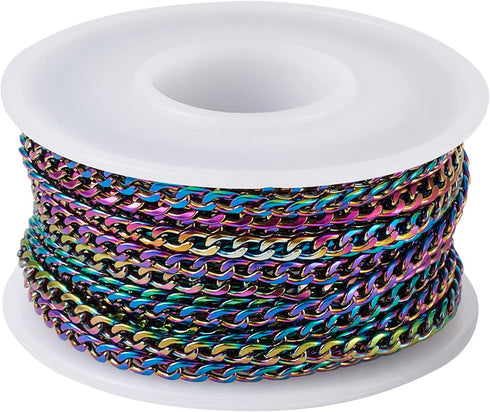 16.4 Feet Stainless Steel Curb Chain Colorful Unwelded Twisted Cable Necklace Chain Link with Spool 3x4.5mm for Bracelet Jewelry Making...