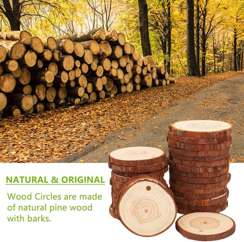 Wood Slices TICIOSH Craft Unfinished Wood kit Predrilled with Hole Wooden Circles for Arts Wood Slices Christmas Ornaments DIY Crafts 30 Pcs 2.0-2...
