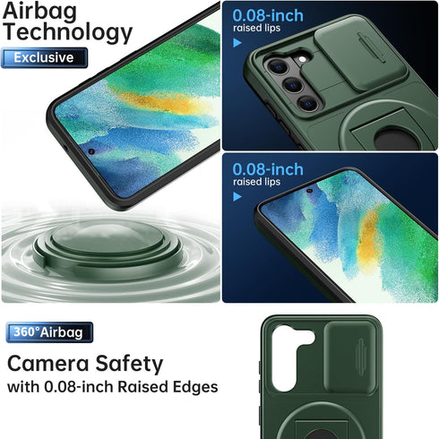 FUNMIKO for Samsung Galaxy S21 FE Case with Sliding Camera Lens Cover and Glass Screen Protector - Magnetic Kickstand - Shockproof Protective Phon...