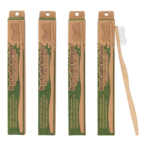 Brush with Bamboo Toothbrush with Plant-Based Bristles - 4 Pack...