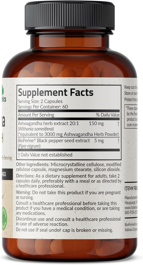 Futurebiotics Ashwagandha Extra Strength Stress & Mood Support with BioPerine - Non GMO Formula, 120 Vegetarian Capsules...