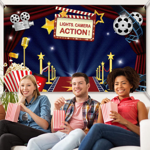 Movie Theme Party Decorations Supplies, Large Fabric Backdrop for Movie Night Birthday Party Event Awards Night Ceremony Photo Photography Booth B...