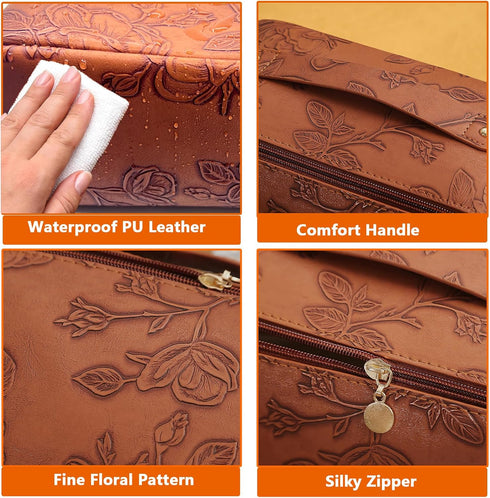 Travel Makeup Bags Cosmetic Organizer Case, Large Capacity Toiletry Bag for Women, PU Leather Waterproof Portable Makeup Pouch, Flat Lay Make Up O...