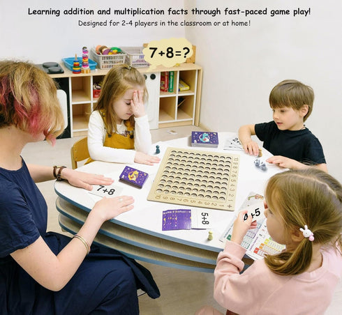 2 in 1 Multiplication Addition Math Board Game for Kids - Wooden Montessori Math Toys for Girls Boys 4 5 6 7 8 9 Years Old Wood Double Sided Board...