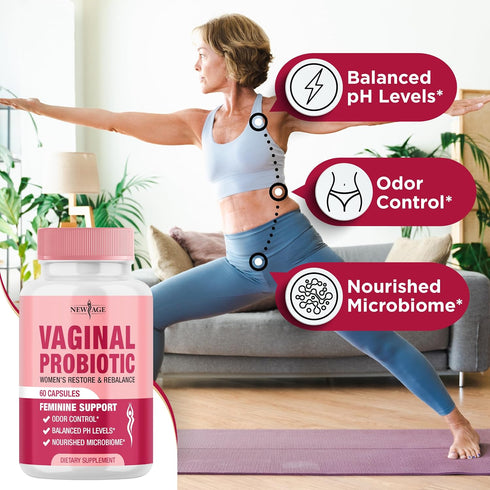 NEW AGE Vaginal Probiotics for Women with Prebiotics, Cranberry Extract, and a Lactobacillus Probiotic Blend, Supports Healthy pH Balance, Odor Co...