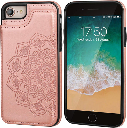 Vaburs Wallet Case for iPhone SE(2022)/SE(2020)/8/7 with Card Holder, Embossed Mandala Pattern Flower Premium PU Leather Double Magnetic Buttons F...