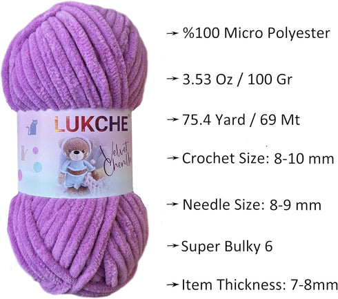 Orchid Soft Velvet Yarn Chenille Yarn for Crocheting Super Bulky 100g (3.53 Oz), (75.4 yds) Baby Blanket Yarn for Knitting Amigurumi Yarn Fancy Ya...