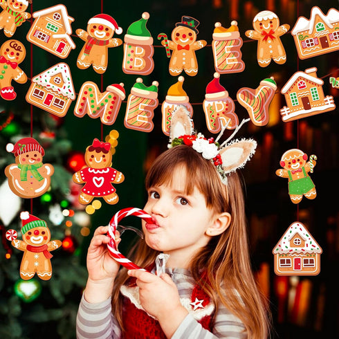 Christmas Gingerbread Bulletin Board Classroom Decoration,Gingerbread Man House Cut-Outs for Winter Holidays Merry Christmas Party for Classroom O...