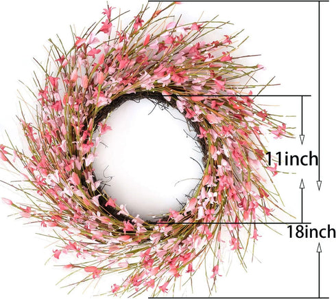 Bibelot 18inch Artificial Forsythia Flower Wreath, All Year Around Wreath for Front Door, Wedding Window Home Wall Indoor Front Door Decor (Pink, ...