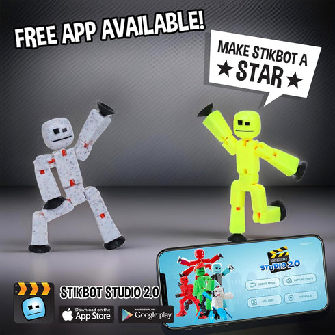 Zing StikBot Dual Pack - includes 2 StikBots - Collectible Action Figures and Accessories, Stop Motion Animation, Ages 4 and Up - Yellow Highlight...