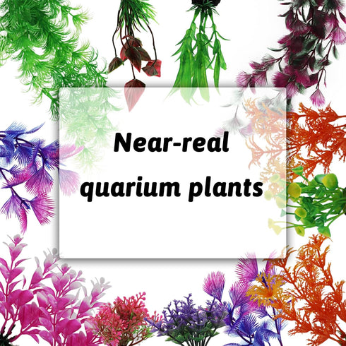 Aquarium Decorations Plants with Rockery View, 25pcs Aquarium Decor Plants and Rock Cave Hideout Ornaments, Fish Tank Accessories, Fish Tank Plant...