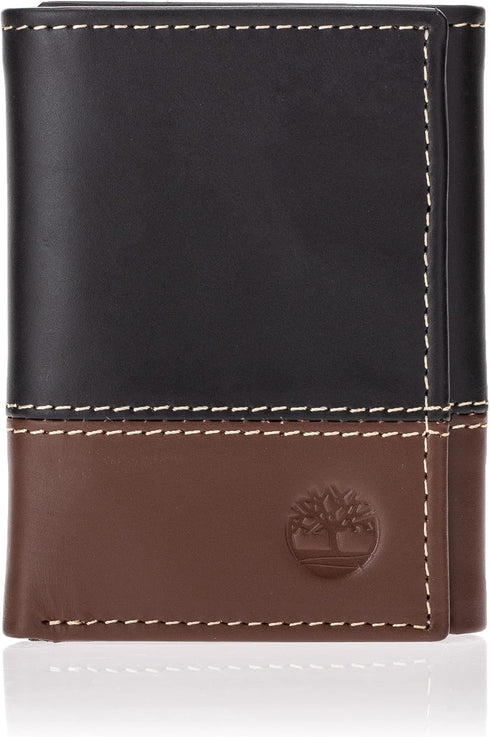 Timberland mens Leather Trifold Wallet With Id Window, Black/Brown (Hunter), One Size...