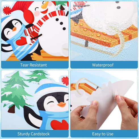 62 Pieces Winter Bulletin Board Decorations Penguin Snowflake Snowman Cutouts Christmas Tree Cutouts Winter Snow Bulletin Board Set with Glue Poin...
