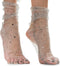 Mist Grey Elegance: Women Sheer Slouch Tulle Socks | Shiny Glitter Novelty Decorated Loose Socks with Stars & Moon - Ankle High 1 Pair (US sizes 5...