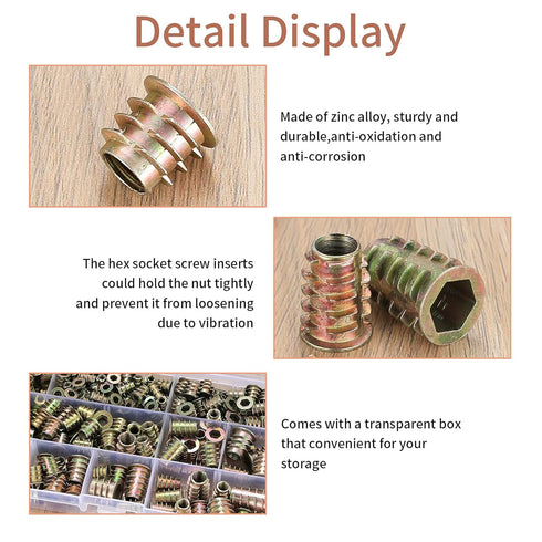 230 Pcs Threaded Inserts Nuts, Threaded Wood Inserts Nuts Assortment Tool Kit, 11 Sizes Metric M4/M5/M6/M8/M10 Hex Socket Drive Furniture Screw in...
