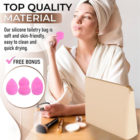 Silicone Makeup Bag with Metal Zipper: Luxurious Makeup Bags for Women, Ultimate Makeup Brush Holder & Travel Cosmetic Toiletry Bag Organizer Free...