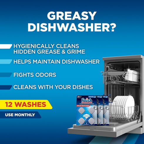Finish Dishwasher Cleaner Tablets, Deep Cleans Hidden Grease & Grime, Fights Odors, No Extra Wash Cycle, Helps Maintain Dishwasher, 12 Month Suppl...