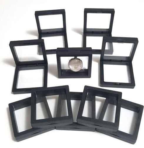 JM Future Black Transparent 3D Floating Frame Display Holder/Box/Frames for Challenge Coins, AA Medallions, Antique, Jewelry,Gift, 2.75 x 2.75 x 0...