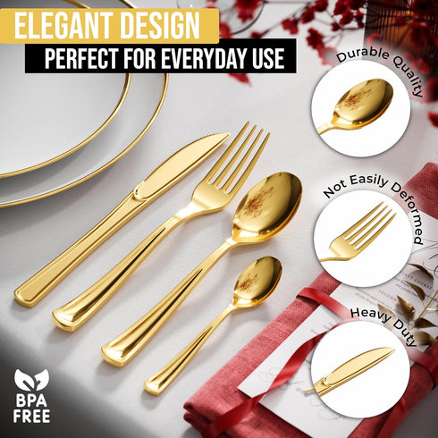 120 Pack Gold Plastic Tea Spoons Heavy Duty - Gold Disposable Silverware - Gold Plastic Silverware - Gold Spoons Disposable - Plastic Silverware H...