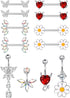 Sanfenly 12PCS Nipple Rings Belly Button Rings for Women 14G 316L Surgical Stainless Steel Curved Navel Barbell Cute Butterfly Flower Belly Pierci...