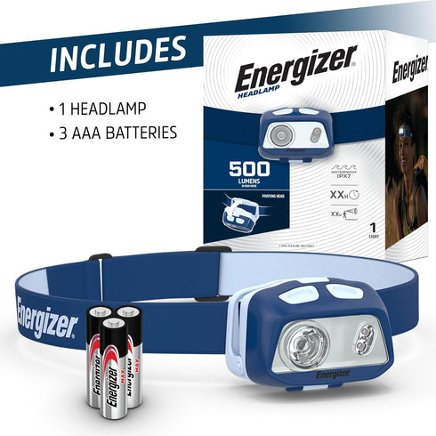 Energizer HDL40 LED Headlamp, 500 Lumen, IPX7 Waterproof, Multi-Colored Headlamp, Hands-Free Light, Batteries Included...