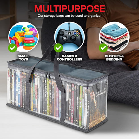 Stock Your Home DVD Storage Bags (Set of 2) Media Organizer Bag for DVDs, CDs, Blu Ray Disc, Movie Cases, VHS Box, Video Game Disks, Clear Plastic...