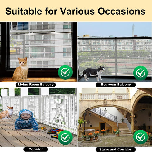 Banister Guard-6.5ft X 3ft Thick Balcony Safety Net for Kids Pet Balcony Guard Balcony Netting for Pets Rail Net for Balcony Apartment Cat Netting...