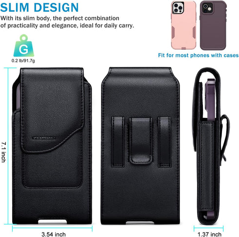 Belt Holster for iPhone 15 14 13 12 11 Pro Max, 15/14 Plus, XS Max, Samsung Galaxy S23+ A54 A53 A52, Belt Phone Holder for Men with Card Slot (Bla...