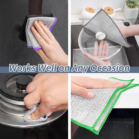 14 Pcs New Upgrade Thicken Steel Wire Dishcloth,Double-Layer Steel Wire Cleaning Cloth,Powerful Cleaning Non-Scratch Wire Dishcloth Rag for Cookwa...