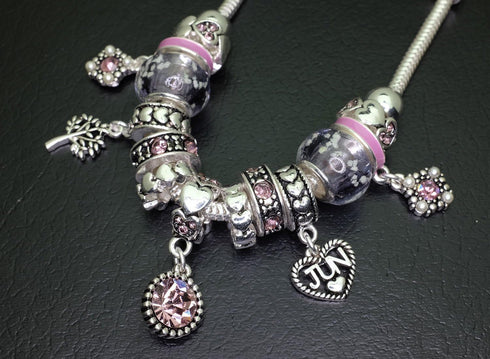 Falari Birthstone Bracelet Multi-Color Charm Beads Silvertone...