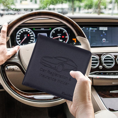 Car Insurance and Registration Holder, 5.5 x 5 Inch PU Leather Vehicle Glove Box Organizer Wallet Case for Insurance Card, Driver License, Paperwo...