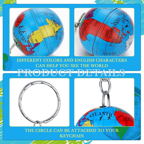 Junkin 80 Pcs Earth Day Globe Keychains Kids Earth Keyrings Planet Key Chains with Globe for Keys Birthday Party Favors Children (World Map)...