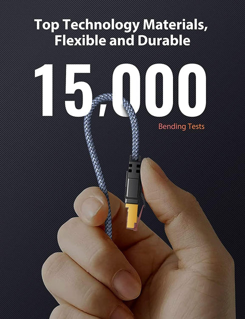 Snowkids Cat 8 Ethernet Cable 6.6 FT 2 Pack, High Speed 40Gbps,2000Mhz Braided High Duty LAN Cable,Gold Plated RJ45 Connector,S/FTP Shielded Flat ...