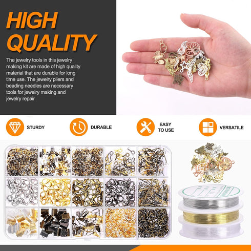 Rustark 1616Pcs Jewelry Making Supplies Kit with Jewelry Pliers, Jewelry Wires, 2 Styles Crystal Glass Beads, Jewelry Findings, Jewelry Repair Too...