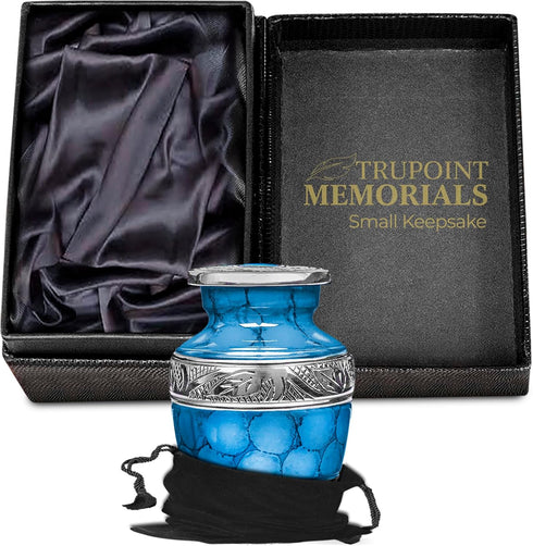 Trupoint Memorials Small Urns for Human Ashes Keepsake, Decorative Mini Cremation Urn for Adult Men and Women, Small Light Blue with Silver Lining...